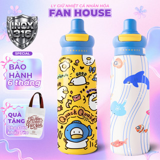 Bình nước giữ nhiệt Good Duck 600ml inox 316L Fan House bình giữ nhiệt ống hút linh động, in tên tặng túi canvas