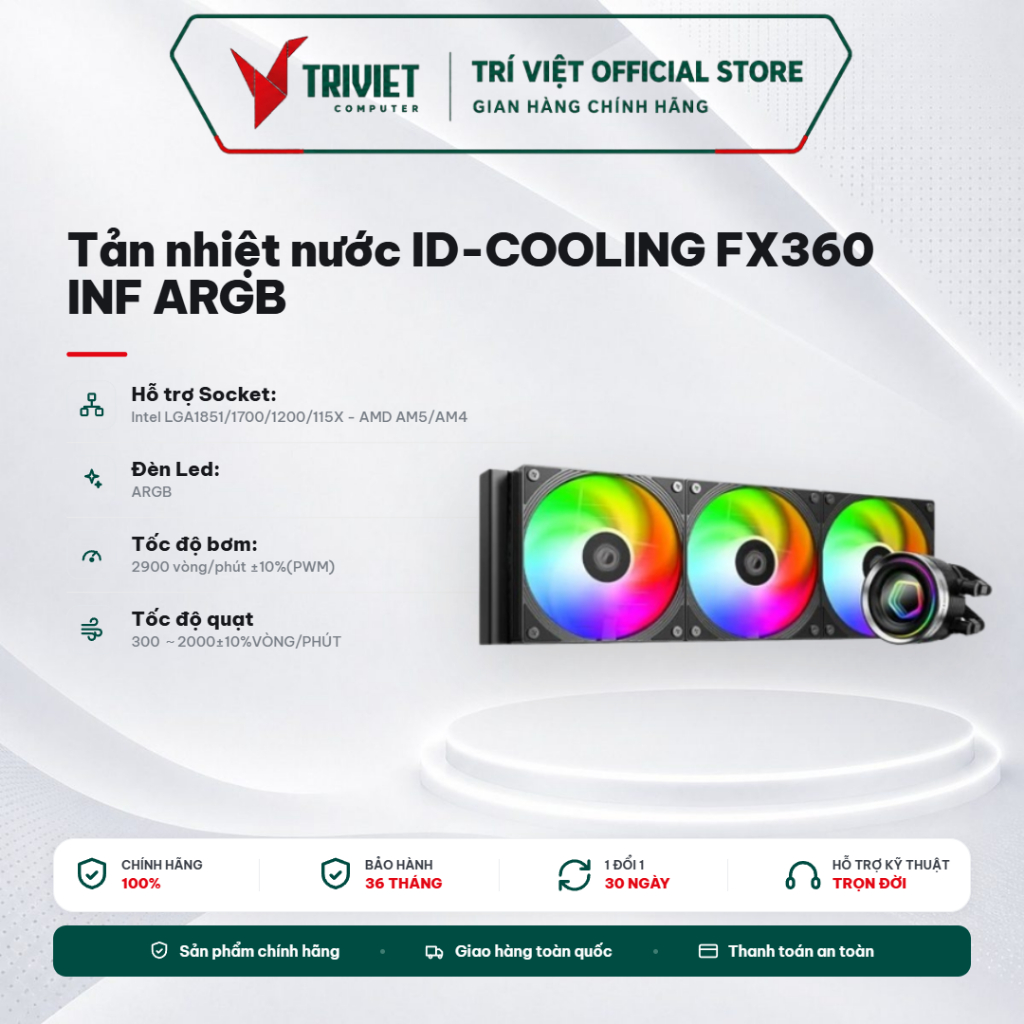 Tản Nhiệt Nước ID-COOLING FX360 INF ARGB 360mm AIO CPU Intel LGA1851/1700 AMD AM5