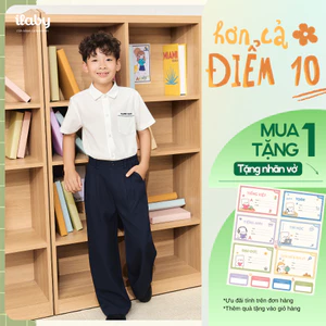 [TẶNG NHÃN VỞ] Quần áo đi học bé trai ILABY, áo sơ mi trắng cotton mềm và quần suông [3927+3930]