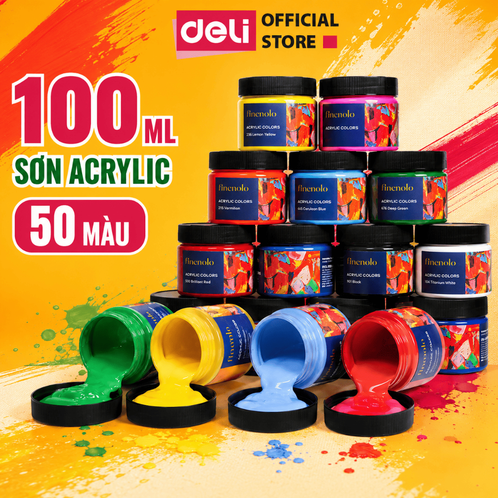 [CHÍNH HÃNG] Màu Acrylic 3D Dạng Hũ 100ml Chuyên Nghiệp Deli Dùng Vẽ Custom Trên Vải Giày Tường Trên Mọi Chất Liệu