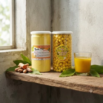 Combo Viên Tinh Nghệ Mật Ong Và Tinh Bột Nghệ Nguyên Chất 500gr/Hủ, Hỗ Trợ Tăng Hệ Miễn Dịch