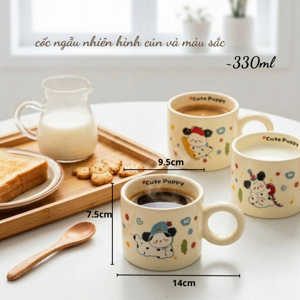 [NGẪU NHIÊN MÀU] Ly Sứ Tráng Men In Hình Cao Cấp, Cốc Sứ Có Quai Tròn, Uống Nước, Uống Sữa, Cafe CSU055