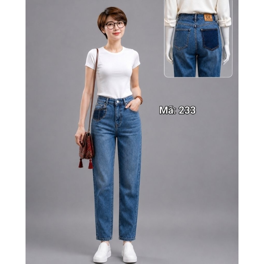 Quần Jean Nữ Ống Đứng Cạp Cao Co Giãn Form Đẹp Tôn Dáng Phong Cách Hàn Quốc