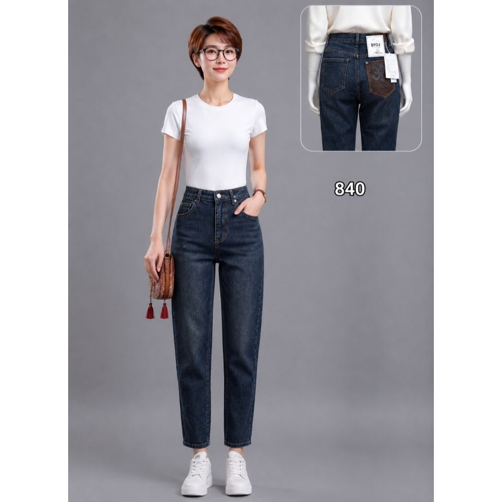 Quần Jean Nữ Ống Đứng Cạp Cao Co Giãn Form Đẹp Tôn Dáng Phong Cách Hàn Quốc