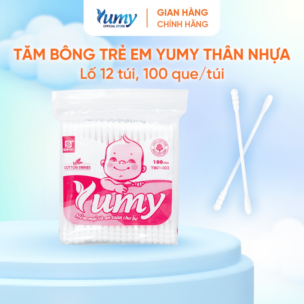 Combo 48 gói Tăm bông trẻ em YUMY Baby 100 que tăm mềm thân nhựa an toàn dành cho trẻ nhỏ (TB01-022)