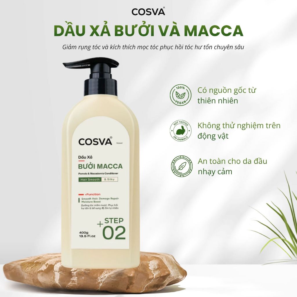 Dầu Xả Bưởi Macca Cosva 400ml Phục Hồi Tóc Hư Tổn Mềm Mượt Giảm Xơ Rối Tóc