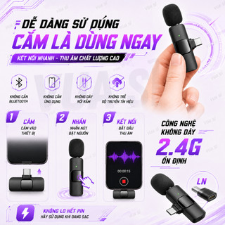 MIC THU ÂM VUASI K9 Không Dây Đa Năng Lọc Âm - Chống Ồn Tốt Dùng Livestream Quay Video