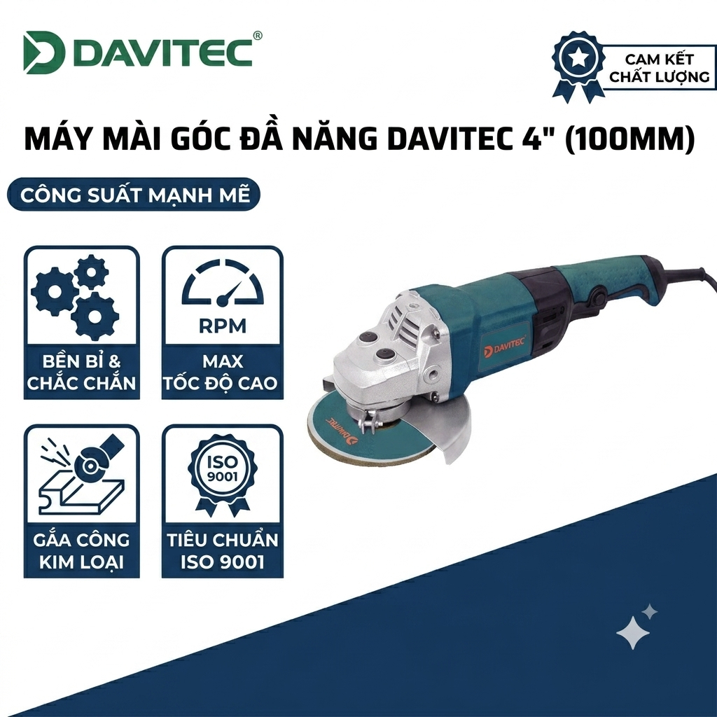 Máy mài góc dùng đĩa đường kính 125mm công suất 1500W, motor dây đồng, trọng lượng 3,9kg, công tắc bóp