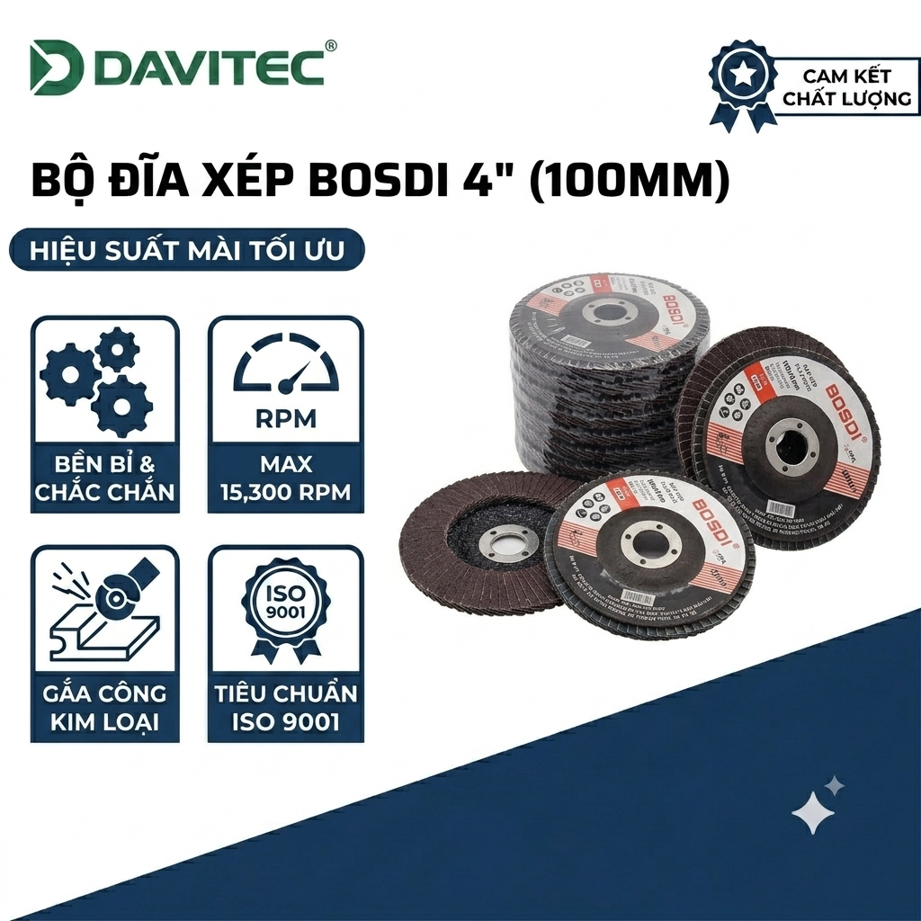 Ráp xếp/ nhám xếp BOSDI quy cách 100x16mm (4 inch), độ hạt A100, A120, A240 - 1 lốc 10 cái - Đạt tiêu chuẩn ISO9001