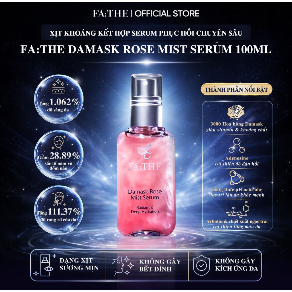Tinh Chất Dưỡng Da Dạng Xịt FATHE Damask Rose Mist Serum 100ml