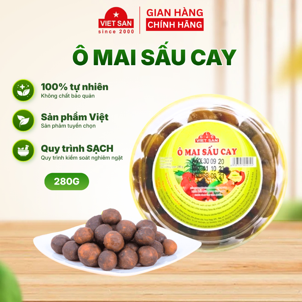 Ô Mai Sấu Cay Việt San 280g - Sấu Chua Cay Giòn Sụn Ăn Vặt Ô Mai Sấu Hà Nội