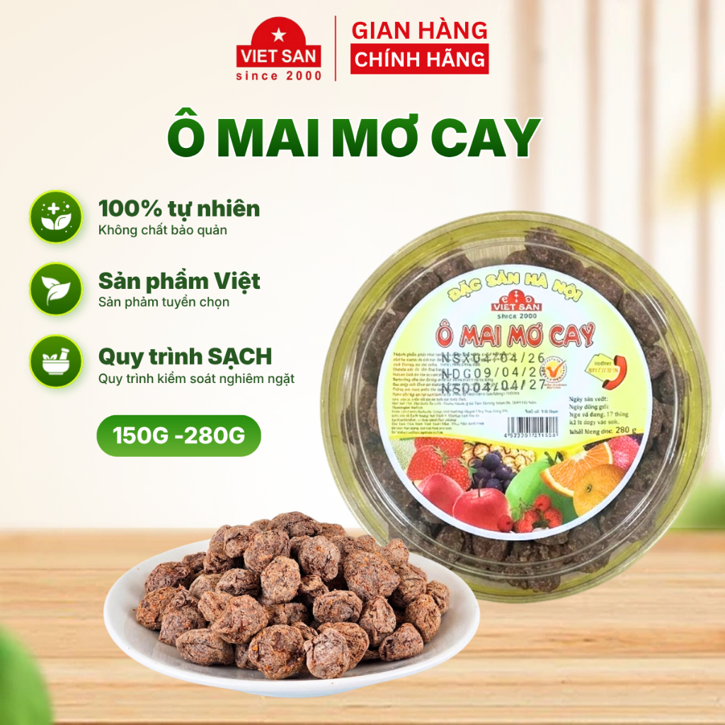 Ô Mai Mơ Cay Việt San 150g/280g - Ô Mai Mơ Chua Cay Ăn Vặt Đặc Sản Hà Nội