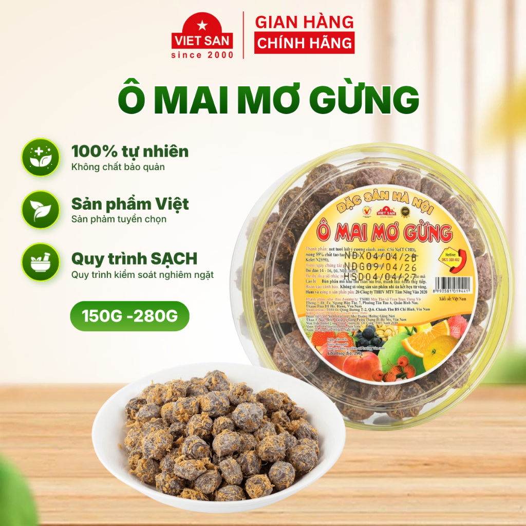 Ô Mai Mơ Gừng Việt San 150g/280g - Mơ Chua Ngọt Gừng Cay Ăn Vặt