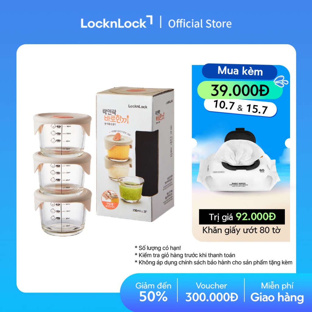 Hộp đựng thức ăn cho bé Lock&Lock baby food container có vạch chia 230ml*3 hộp - LLG508S3