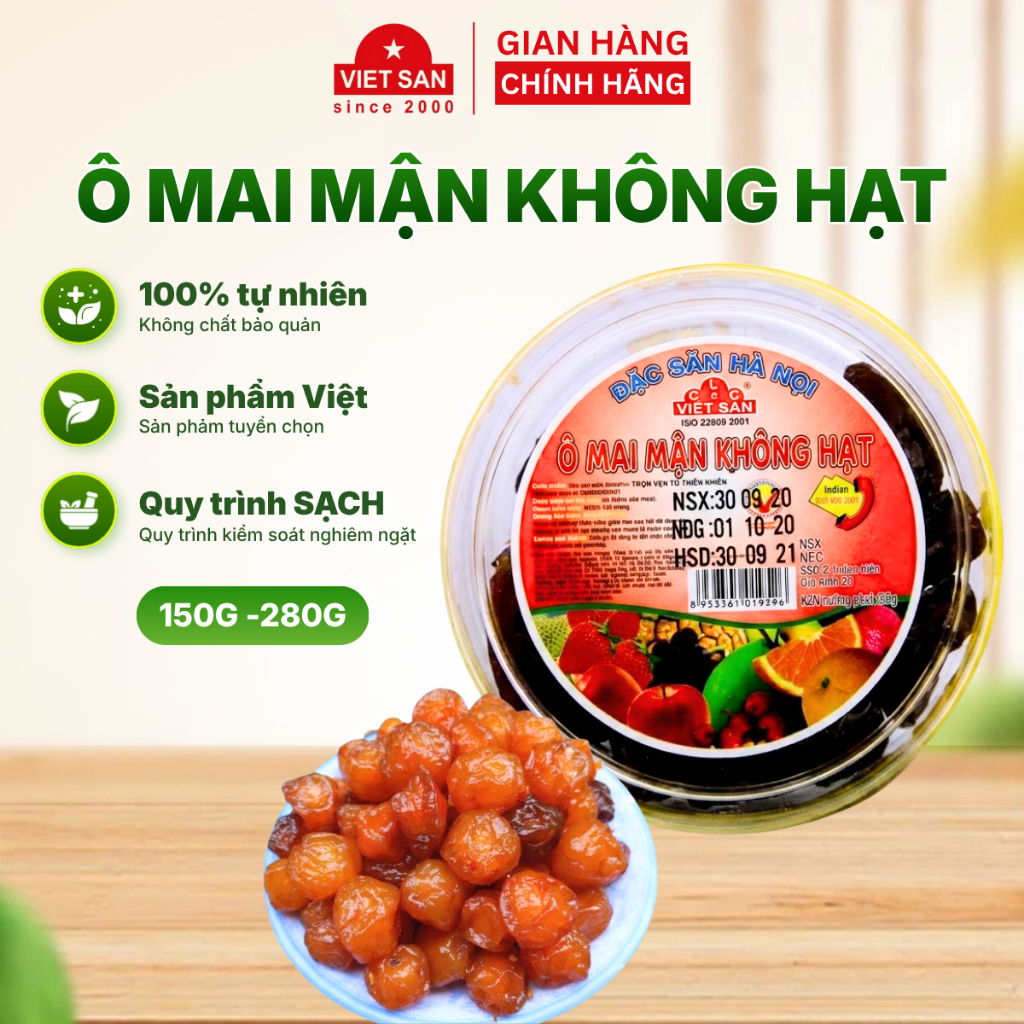 Ô Mai Mận Không Hạt Việt San 150g/280g - Mận Khô Chua Ngọt Dẻo Thơm Ăn Vặt Tiện Lợi