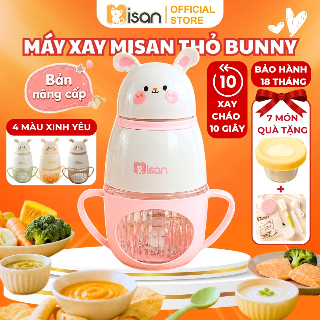 Máy Xay Đa Năng Misan 8 Lưỡi  Cối Thủy Tinh Xay Nhuyễn Đồ Ăn Dặm Cho Bé