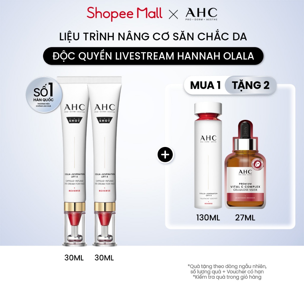 [AHCxĐộc quyền HANNAH] Combo 2 kem mắt cho mặt nâng cơ săn chắc/ cấp ẩm căng bóng/ mờ nám sáng da AHC 30ML