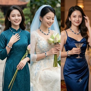 [N1121] Vòng Tay, Vòng Cổ, Dây Chuyền Chuỗi Hạt Ngọc Trai Nhân Tạo Đá Mix Trắng Xanh - DAISYN