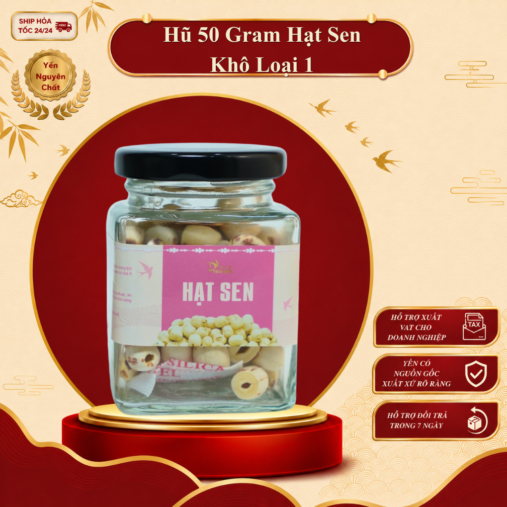 Hũ 50 gram Hạt sen khô nấu chè, cháo, chưng yến táo đỏ thơm ngon - Yến Sào Thủ Đức
