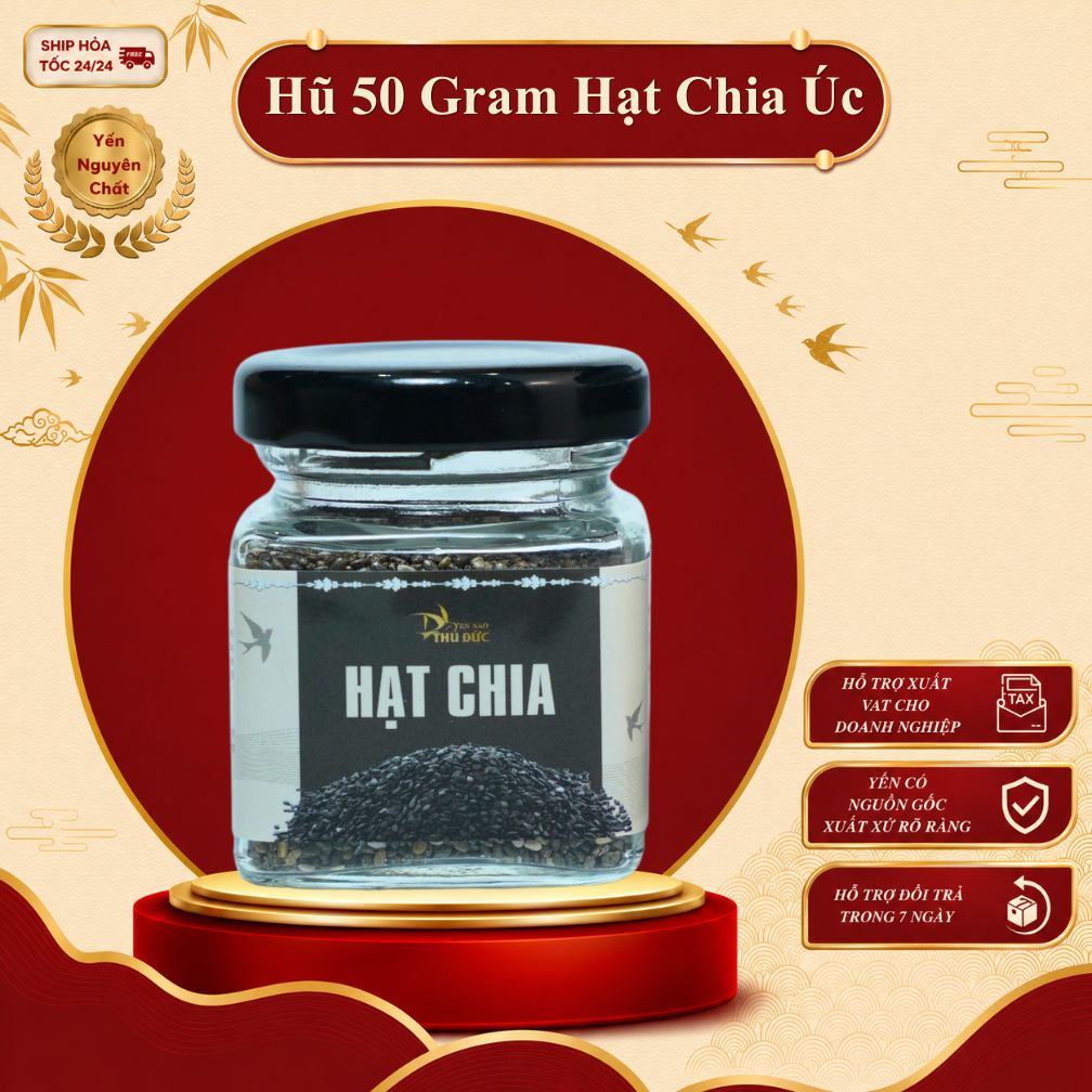 Hũ 50 gram Hạt Chia Úc  Absolute Chuẩn Organic Chất Lượng Sạch Đều Đẹp Ăn Kiêng Nấu chè