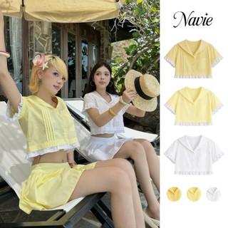 NAVIE - Áo cổ chữ V xếp ly DARIAA phối túi thời trang nữ