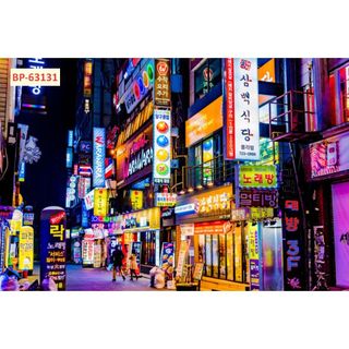 Tranh dán tường đường phố Hàn Quốc HONGKONG, NHẬT BẢN 3D, tranh vải lụa tặng keo và dụng cụ dán