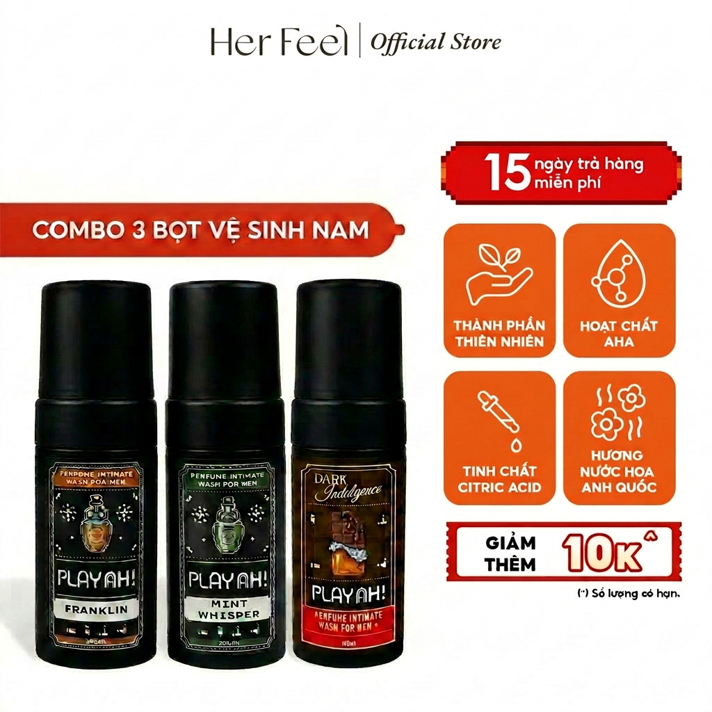 Bọt Dung Dịch Vệ Sinh Nam PlayAh! Dark Indulgence hương Chocolate/Franklin/Mint Whisper tạo bọt 100ml
