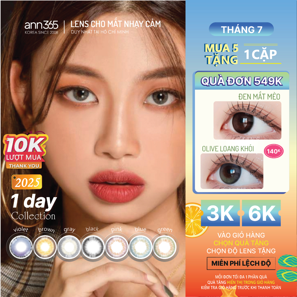 Lens 1 Ngày Ann365 [ĐỘ ẨM CAO] 10 Màu Đủ Độ Cận [1 cặp] – Lens Nội Địa Hàn Quốc – Ann365HCM