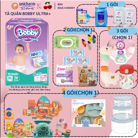 Tã Bỉm quần Bobby Ultra+ siêu khô thoáng/Bobby mở một bên cho bé sơ sinh NB-S gạo non đủ size M96/L88/XL76/XXL70