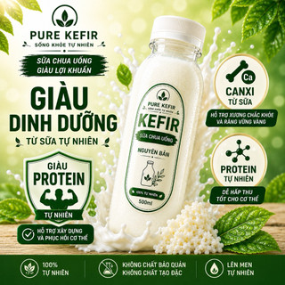 Sữa Chua Kefir Không Đường Chua Dịu Dễ Uống - Chai 350/500ml Pure Kefir