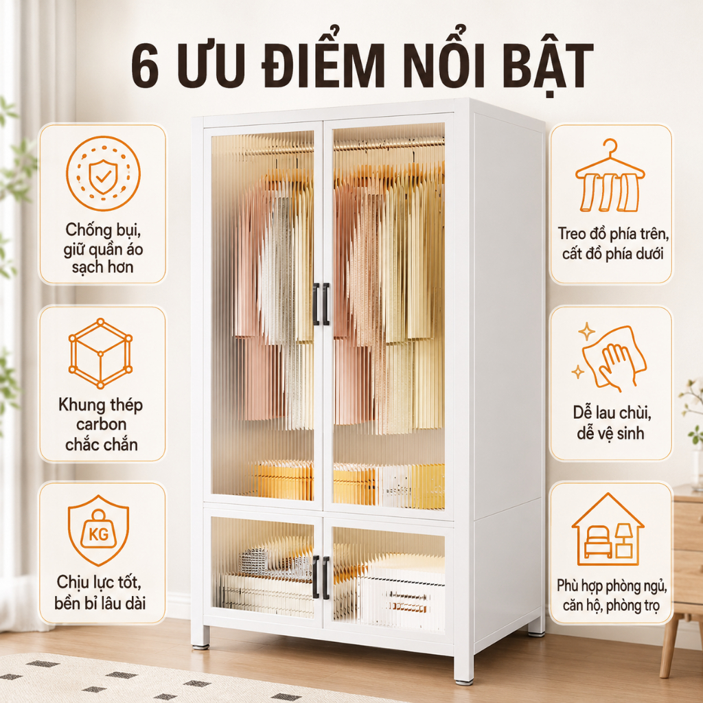 ALVIN Tủ quần áo Thép carbon chống bụi và chống bám bẩn với khả năng chịu tải cực mạnh | BigBuy360 - bigbuy360.vn
