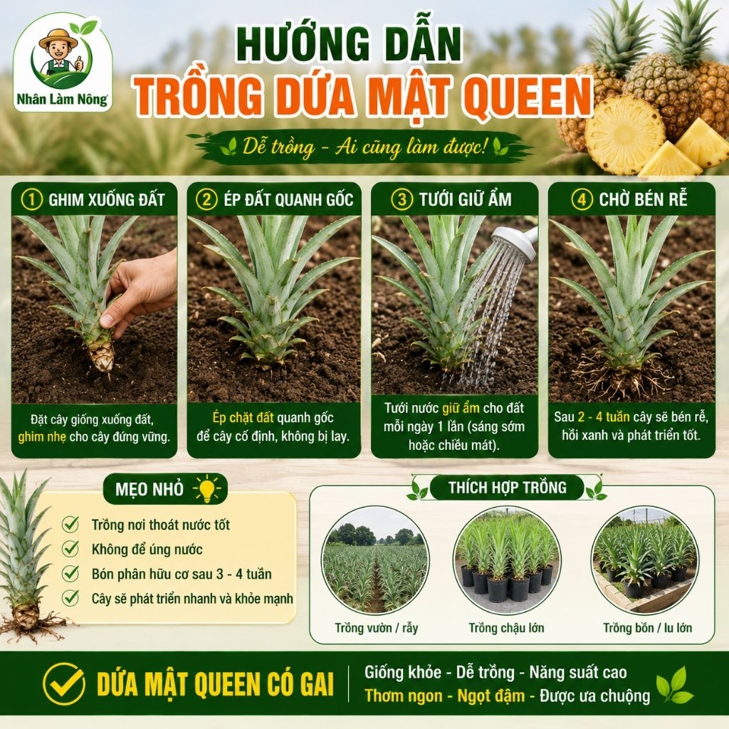 Cây Giống Dứa Mật Queen Có Gai | Khóm Mật Queen Chuẩn Giống Tân Phước | Cây Khỏe Dễ Trồng