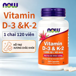 NOW Vitamin D3 K2 hỗ trợ duy trì sức khỏe toàn thân 120 viên