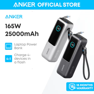 CCC certified-Sạc di động Anker Zolo 25.000mAh| Công suất 165W | Tích hợp 2 cáp USB-C có thể rút gọn | Có màn hình-A1695