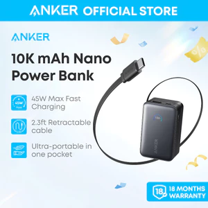 SDP Anker Nano 10.000mAh | Sạc nhanh 45W | 2 cổng 1C1A | Tích hợp cáp USB-C rút gọn | Sạc 3 thiết bị - A1638