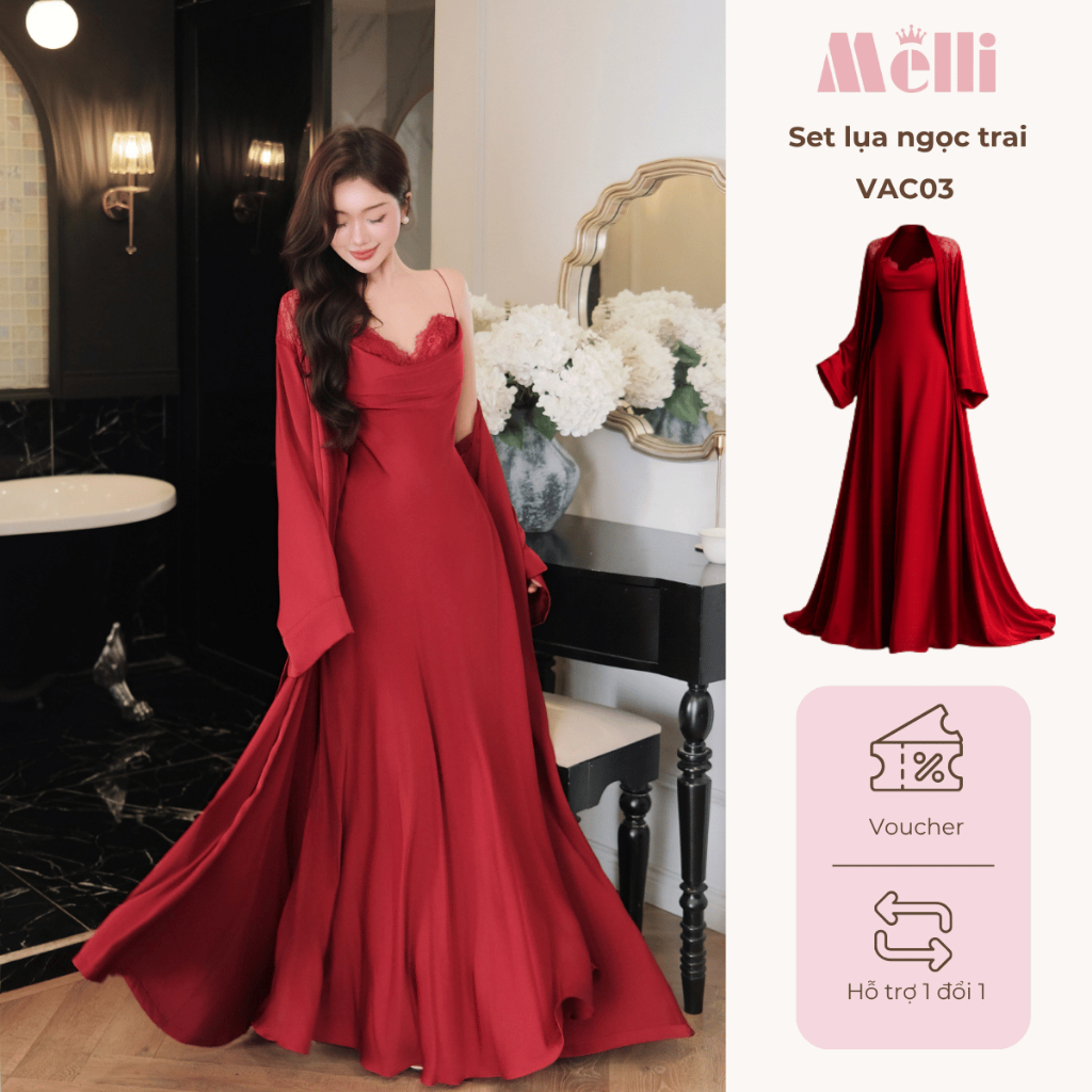 Váy Lụa Dài Phối Ren Thiết Kế Cao Cấp Từ Lụa Ngọc Trai – Váy Ngủ Luxury Quyến Rũ Sang Trọng