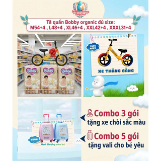 [COMBO 3G TẶNG XE CHÒI , 5GOI TANG VALI]Tã quần Bobby Organic Day đủ size - Lê Minh Hương Shop Hàng Chính Hãng