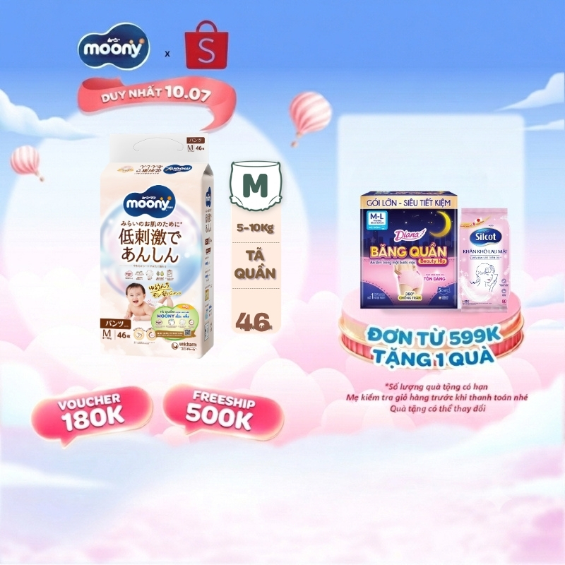 Tã quần Moony Dịu Nhẹ siêu cao cấp M46/L36/Xl32