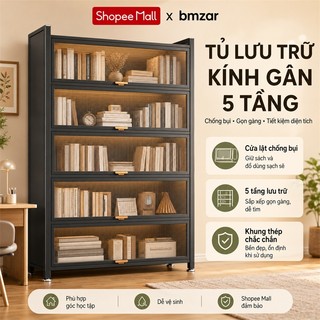 BMZAR Kệ Tủ Bếp Kệ tủ đa năng 5 Tầng có cửa trong suốt chống bụi tiện lợi Tủ đựng chén bát Có bánh xe