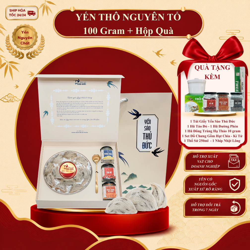 Set Hộp Quà Biếu Yến Thô Già Gân Yến Sào Thủ Đức - Tổ Yến Thô Nguyên Chất 100% 9Hộp Quà Thượng Hạng Sang Trọng)
