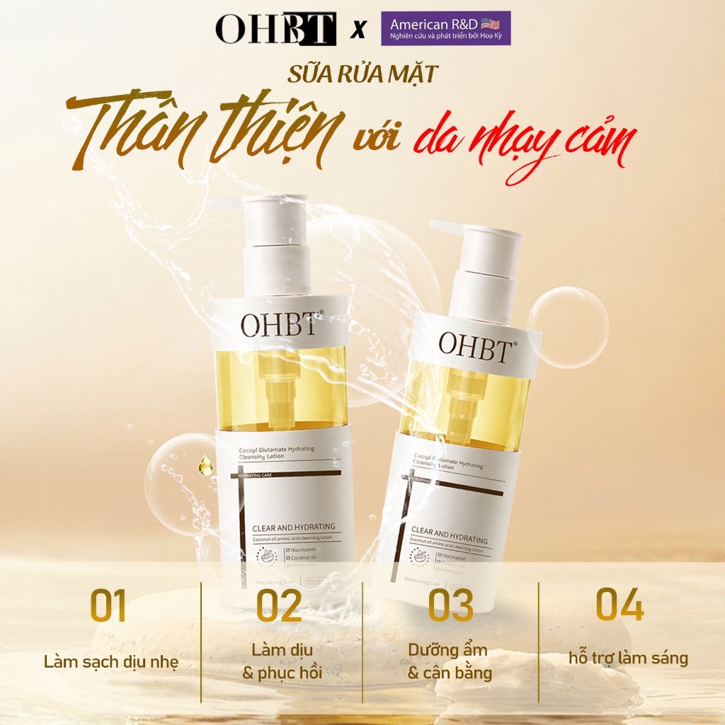 Sữa Rửa Mặt Dưỡng Ẩm Tinh Dầu Dừa OHBT Cococyl Glutamate Hydrating Cleaning Lotion 300ML