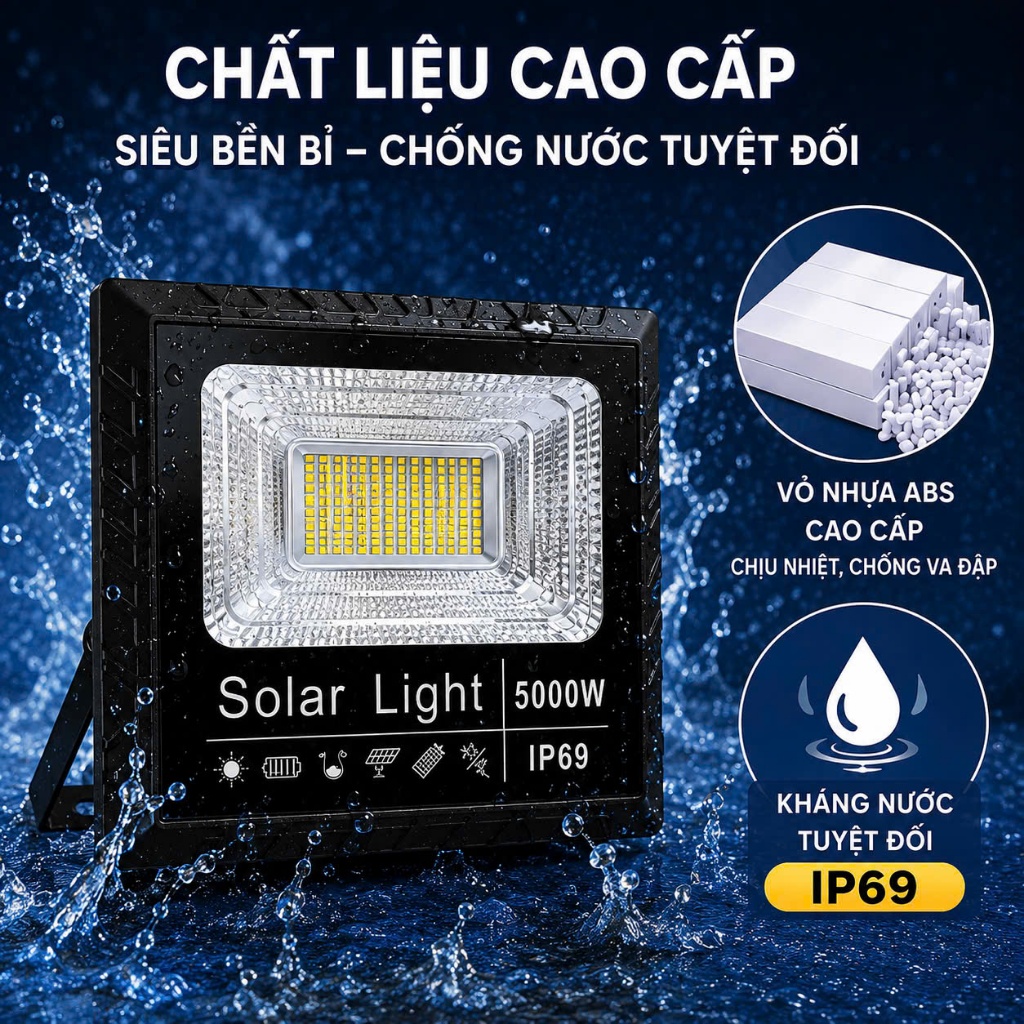 Đèn Năng Lượng Mặt Trời - Công Suất 5000W - Vỏ Nhựa ABS-Chống Nước IP69 - Không tốn tiền điện. An toàn Tự động bật/tắt