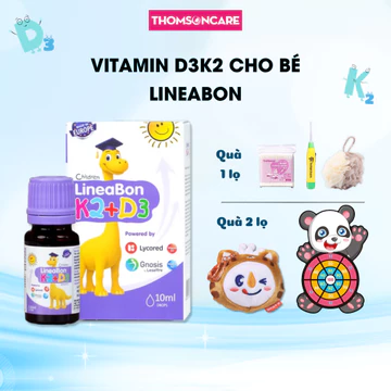 Vitamin D3 cho bé Lineabon tím 10ml, chứa D3k2 hỗ trợ hấp thu canxi cho bé từ sơ sinh, ăn ngon ngủ tốt, giảm còi xương