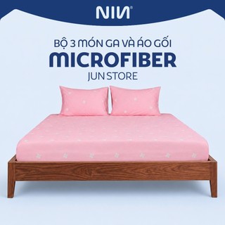 [Giá Sốc] Bộ Drap NIN House Jun 160x200+20cm & 180x200+30cm | Microfiber Mềm Mịn, Thoáng Khí bộ 3 món