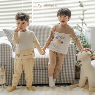 NBAN (6M-6Y) Bộ đồ dài tay bé trai Cún, set áo quần dài cotton mềm mát cho bé đi học đi chơi-CUN