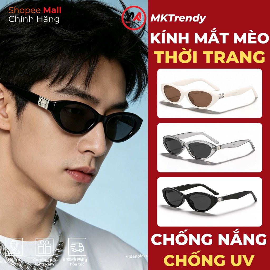 Kính râm mắt mèo chống tia UV MKTRENDY kính mát thời trang nam nữ chống nắng phong cách sang trọng T604