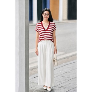 Áo Kiểu Nữ LAMER FASHION Áo Len Kẻ Cộc Tay Cổ V Phối Kẻ Trẻ Trung Mchic O61W26H032