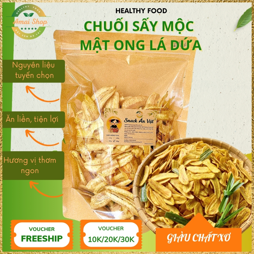 CHUỐI SẤY MẬT ONG LÁ DỨA AMAISHOP – GIÒN TAN ĐẬM VỊ, THƠM LỪNG HƯƠNG LÁ DỨA - ĐỒ ĂN VẶT TỐT SỨC KHOẺ