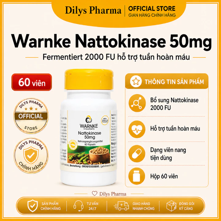 Warnke Nattokinase 50mg Đức 60 Viên, Bổ Sung Enzyme Nattokinase Lên Men Từ Đậu Nành