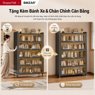 BMZAR Kệ Tủ Bếp Kệ tủ đa năng 5 Tầng có cửa trong suốt chống bụi tiện lợi Tủ đựng chén bát Có bánh xe